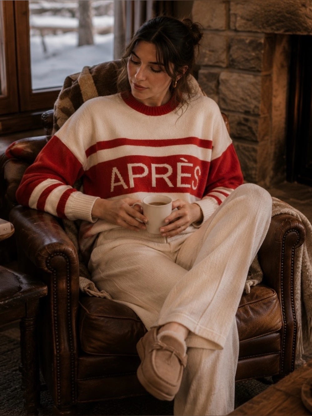 NAADAM Red and Cream 'APRÈS' Crewneck Sweater - Picture 1 of 16